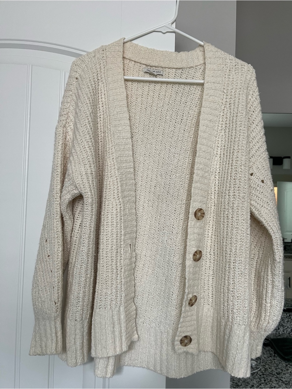 American Eagle Outfitters Cream Button-Up Chunky Knit Cardigan